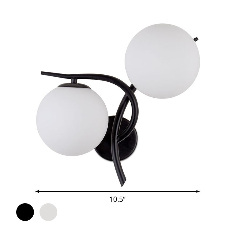 Milky Glass Global SCONCE Modernist 2 Heads Wall Mounted Light Fecture in Silver/Black