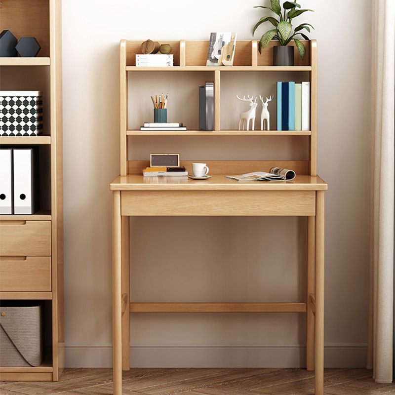 Wooden Desk Writing Desk with Bookshelf 23.6"W Child Desk in Light Wood