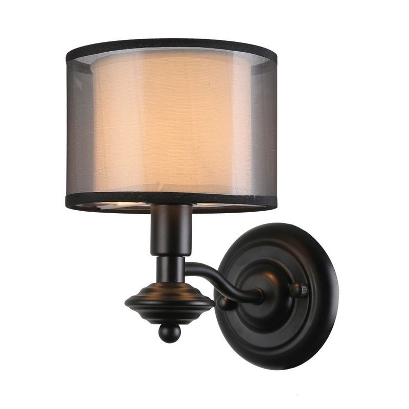 1 Bulb Fabric Wall Lighting Ideas Retro Black Double Drum Shade Corridor Sconce Light Fixture