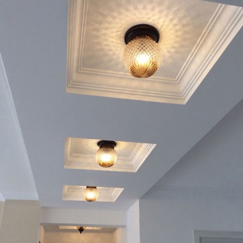 Lámpara de techo con pantalla de cristal, accesorio tradicional para pasillo cerca de la lámpara de techo, en negro