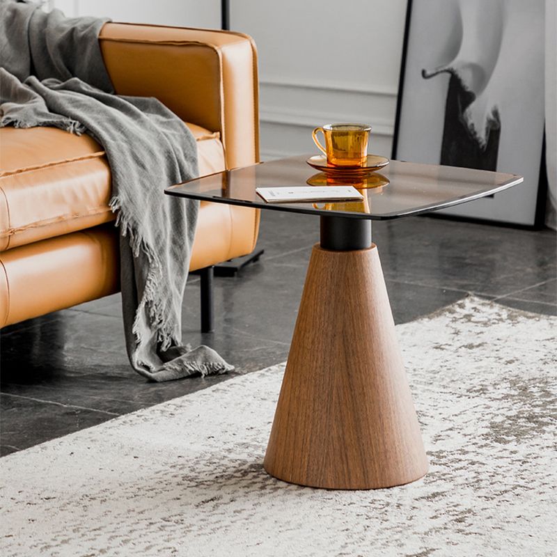 Square Glass Top Coffee Table in Brown Modern Pedestal Cocktail Table