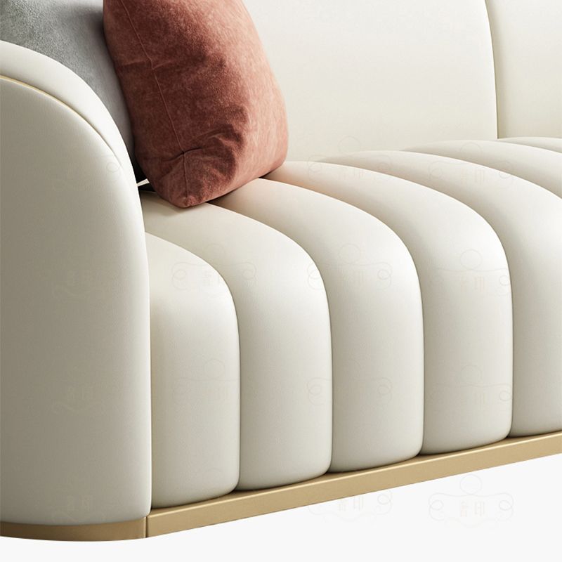Modern Leather Sofa for Living Room Tuxedo Arm Sofa with Tight Back Seating