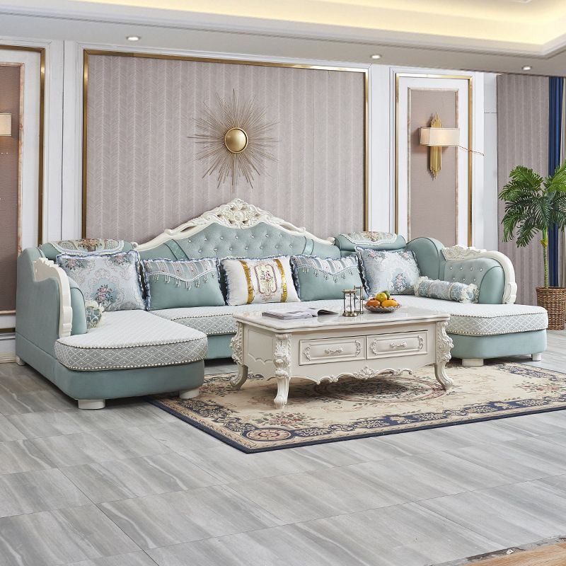 74" Wide French Country Sectional Sofa Tufted Split-Back Sleeper Sectional