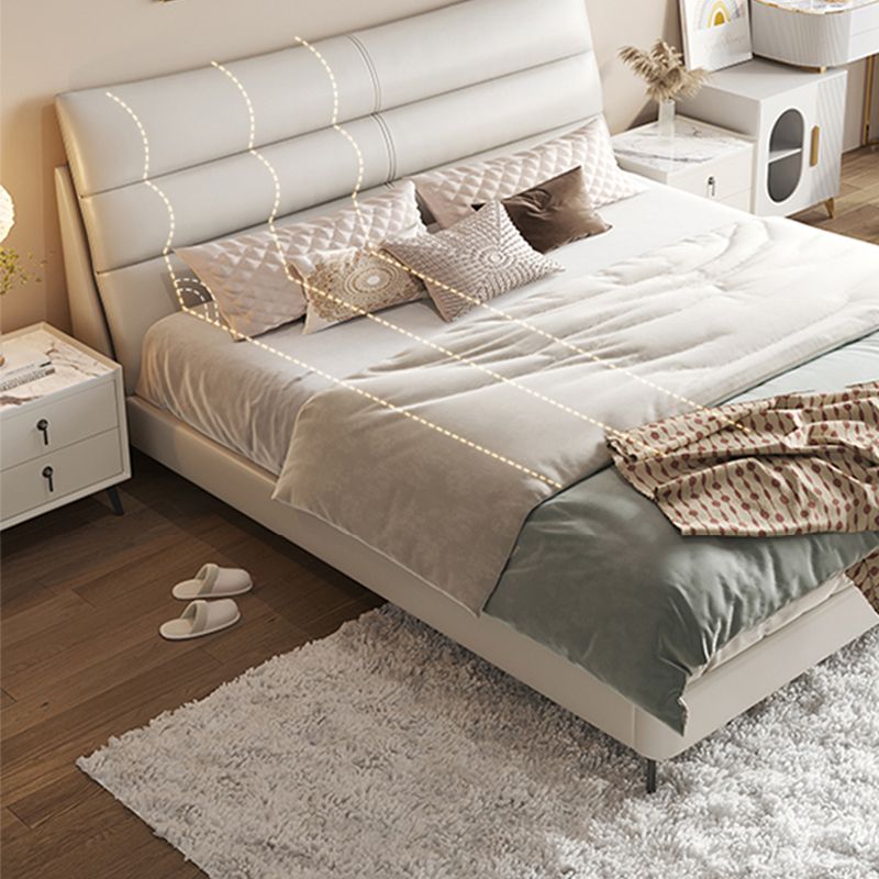 Wood and Upholstered Bed Frame Glam White Panel Bed, 46" Tall