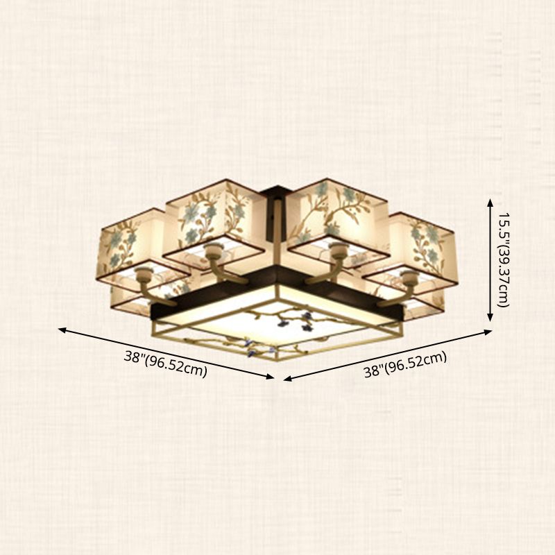 Brown Sputnik Ceiling Light in Traditional Classic Style Wrought Iron Flush Mount with Fabrics Shade