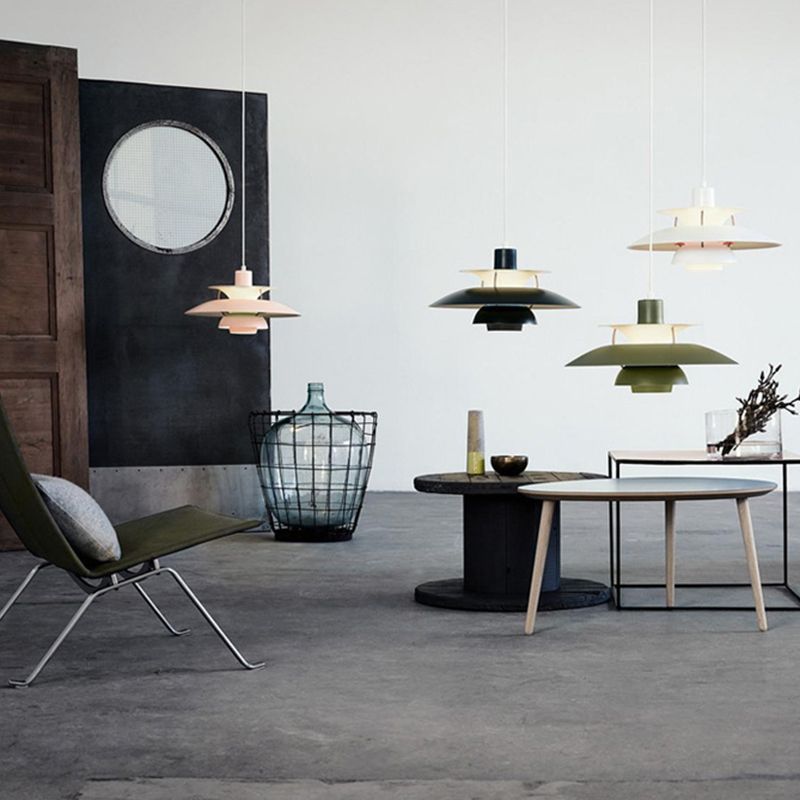 Multilayer Pendant Light Fixture Macaron Aluminum 1-Light Living Room Hanging Light