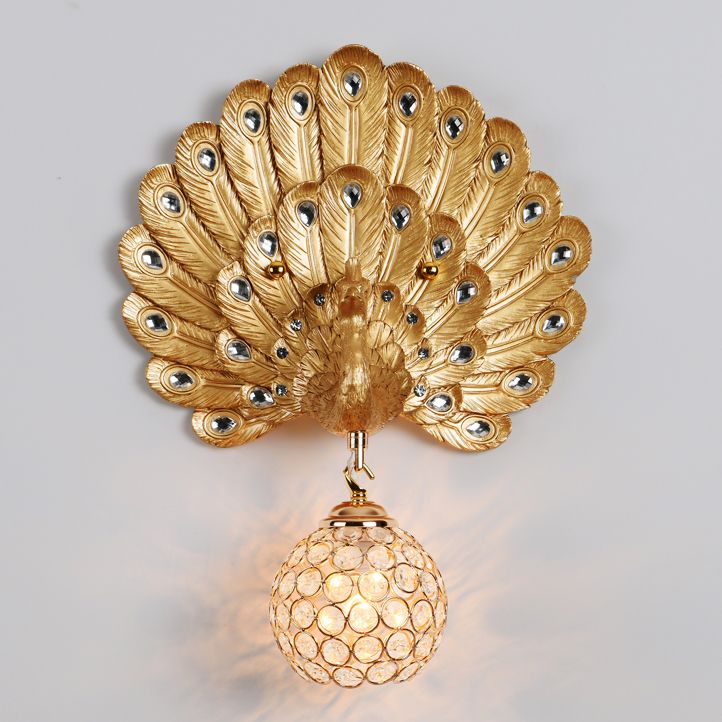 Peacock-Wandmontaglampe moderne 1-Licht-Wandleuchte mit klarem Kristallschatten