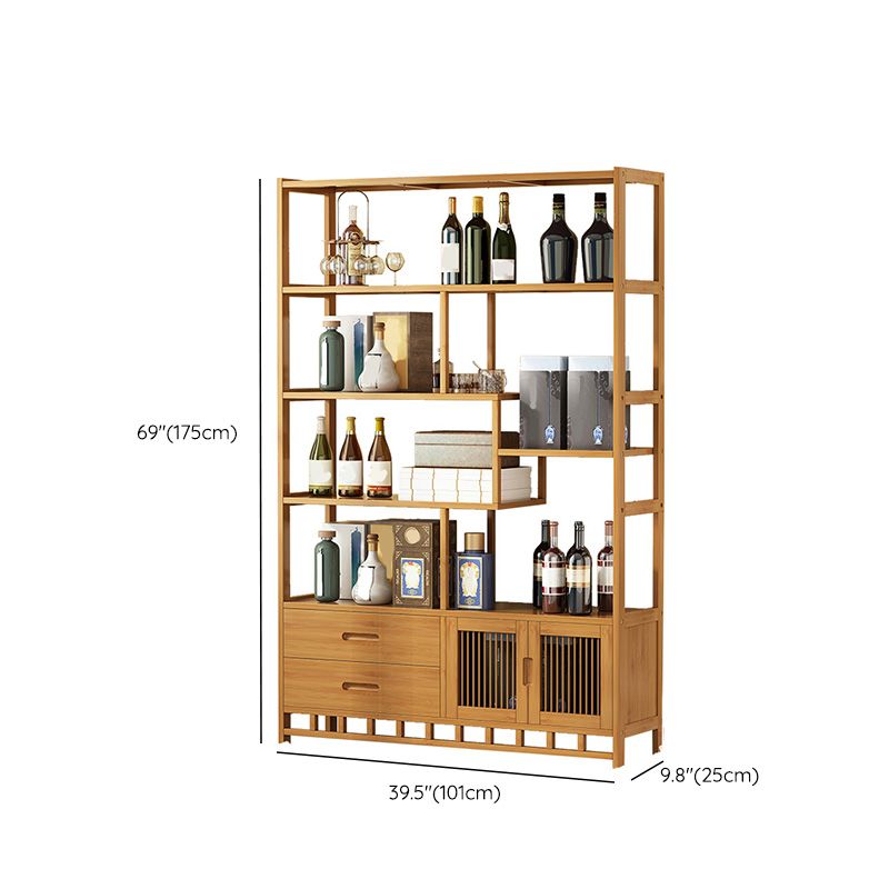 Mid-Century Modern Bottle Wine Rack Floor Solid Wood Bottle Holder Bamboo in Natural Wood