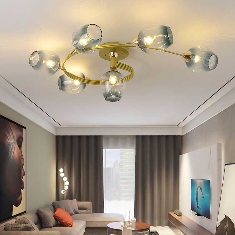 Plafonnier tulipe en verre transparent, plafonnier semi-encastré de style moderne pour salon