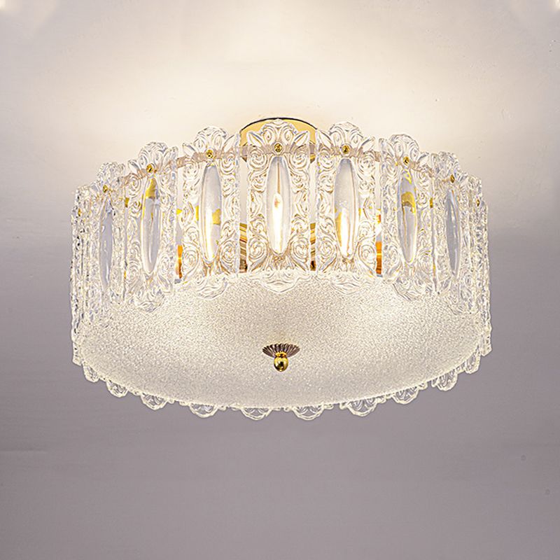 Trommel slaapkamer semi-flush lamp traditionele multi-head gouden plafondverlichting met glazen schaduw