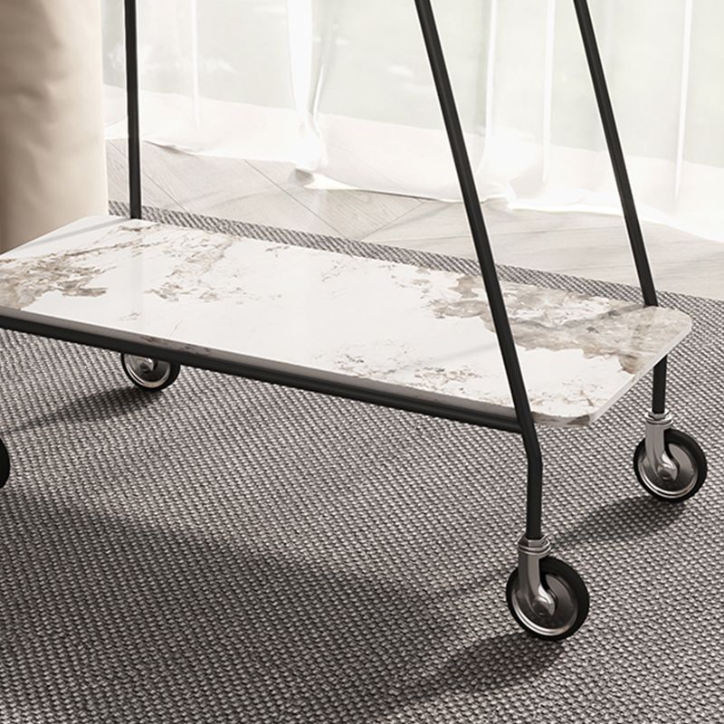 25.59" Tall Rectangle Glass Top Side Table Iron Base End Table with Shelf and Wheel