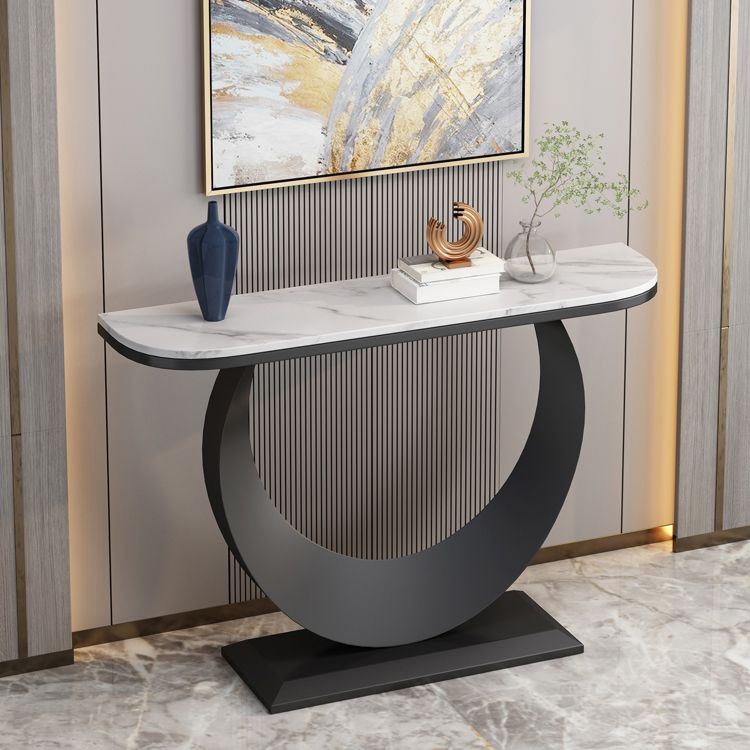 Stone Half Moon Accent Table 1-shelf 31.5" Tall Console Table