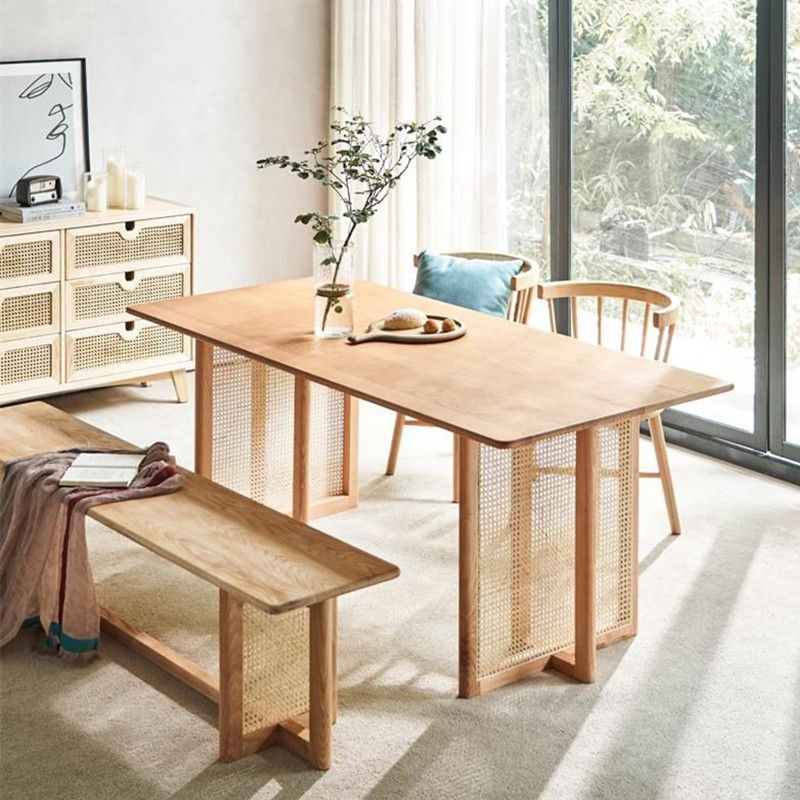 Modern Dining Set 1/2/4 Pcs Natural Solid Wood Dining Table and Chairs