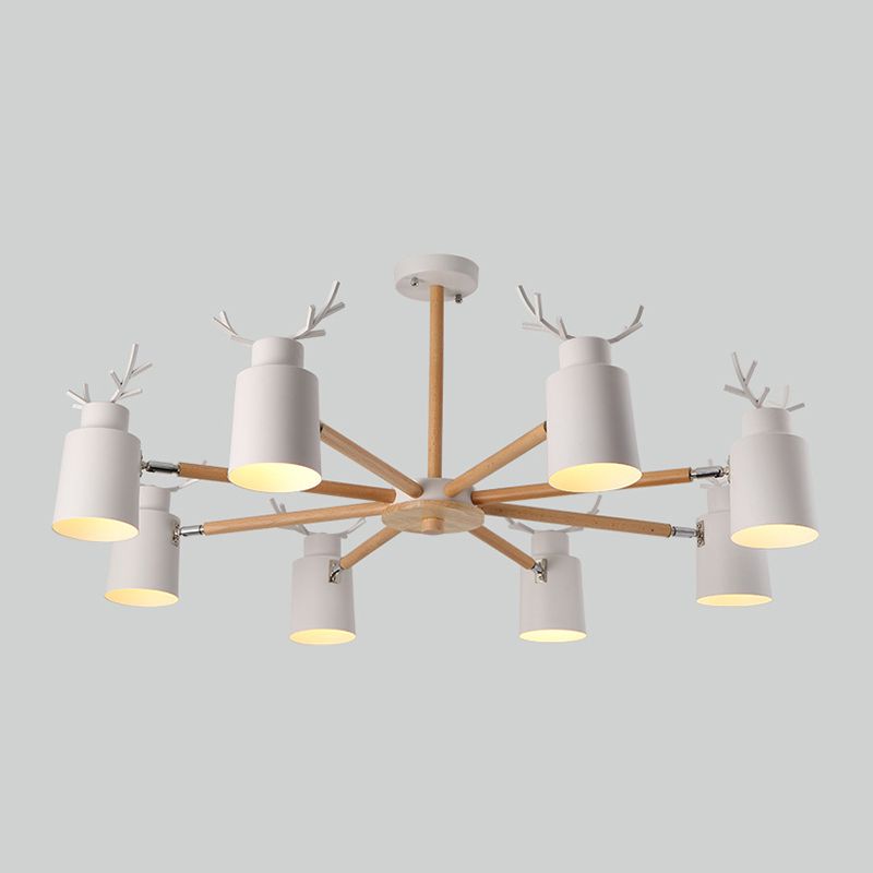 Witte gewei kroonluchter lamp Noordse metalen hangend licht met houten arm