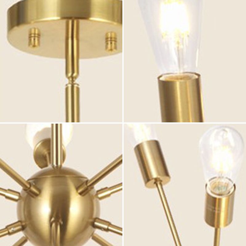 10-Light Sphere Ceiling Lights, Starbust Style Sputnik Design Led Bulb Metallic Chandelier