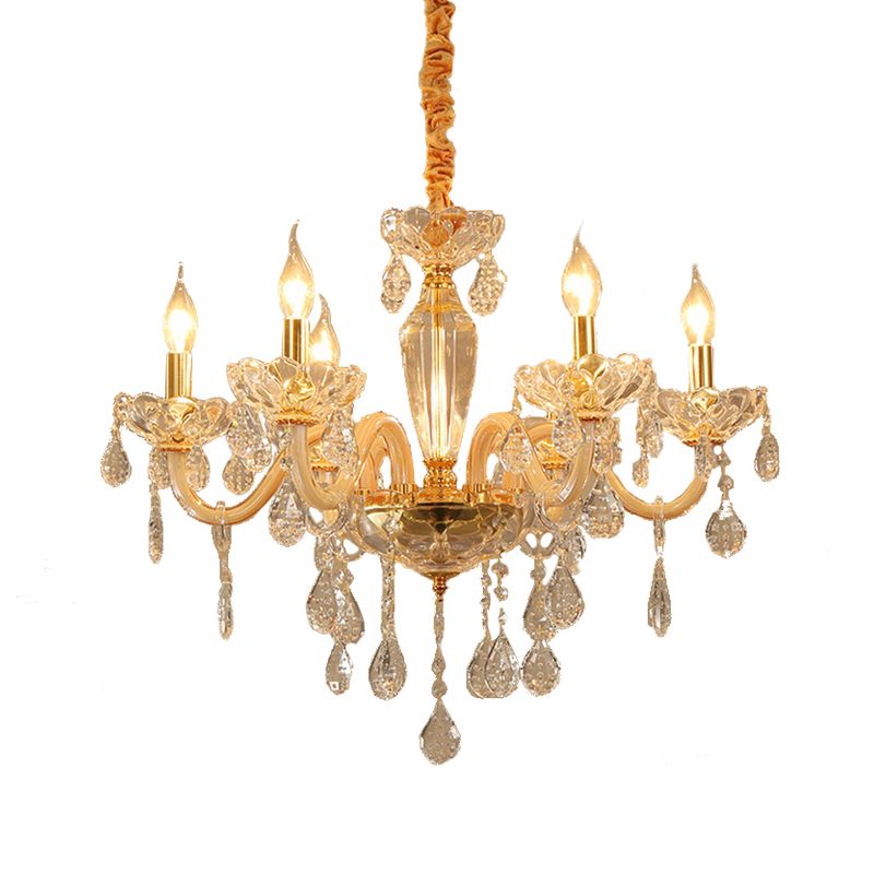 Beige estilo vela de techo colgante Luz de cristal moderno 6/10 cabezas de la sala de estar luminadora de lámpara