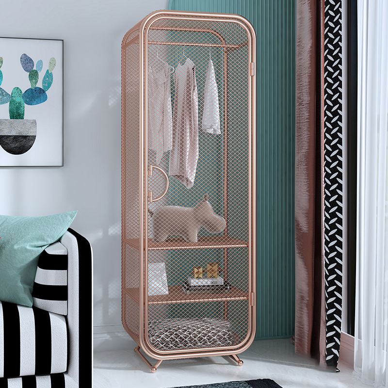 Modern 2-door Wardrobe Armoire Steel Storage Cabinet with 2 Shelves and Clothes Rail