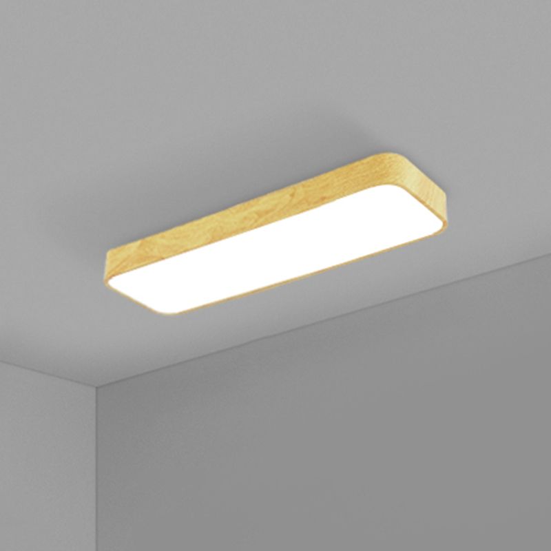 Light-Wood Grain Rectangle Flush Lamp Minimalistic LED Aluminum Flush Mount Ceiling Light