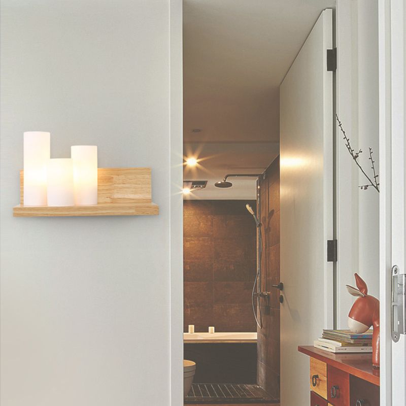 Modern Style Cylinder Shape Wall Light Wood 3 Lights Sconces for Bedroom