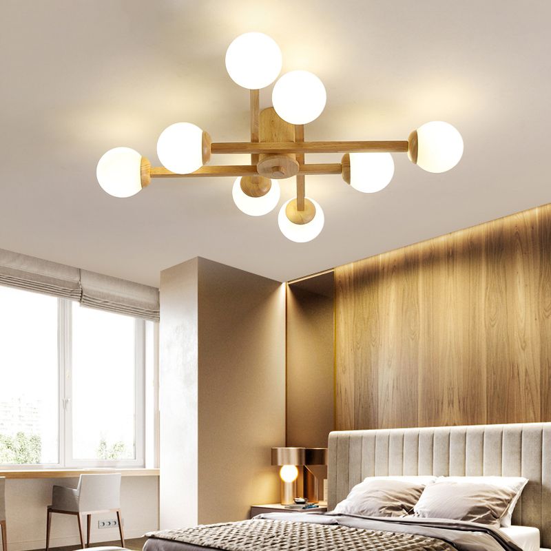 Modo Living Room Semi Flush Mount Opal Glass Simplicity Close To Ceiling Chandelier in Wood