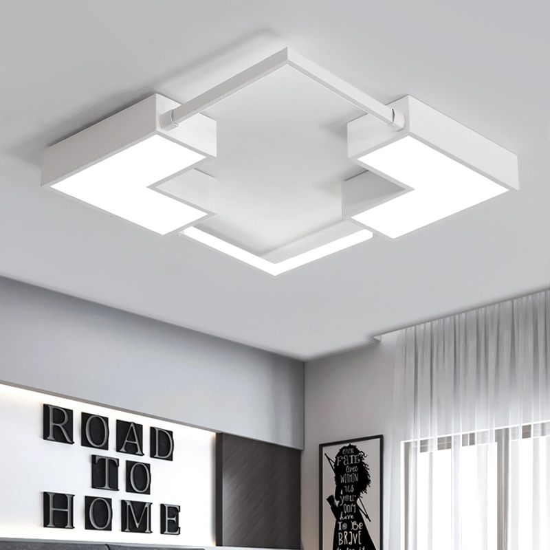 Square Flush Mount Light Simple Acrylic LED Black/White Ceiling Hung Fixture in Warm/White Light, 16"/19.5"/23.5" Wide