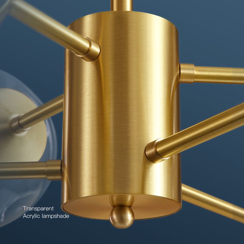 Gouden sputnik kroonluchter eenvoud helder glazen schaduwverlichting voor slaapkamer