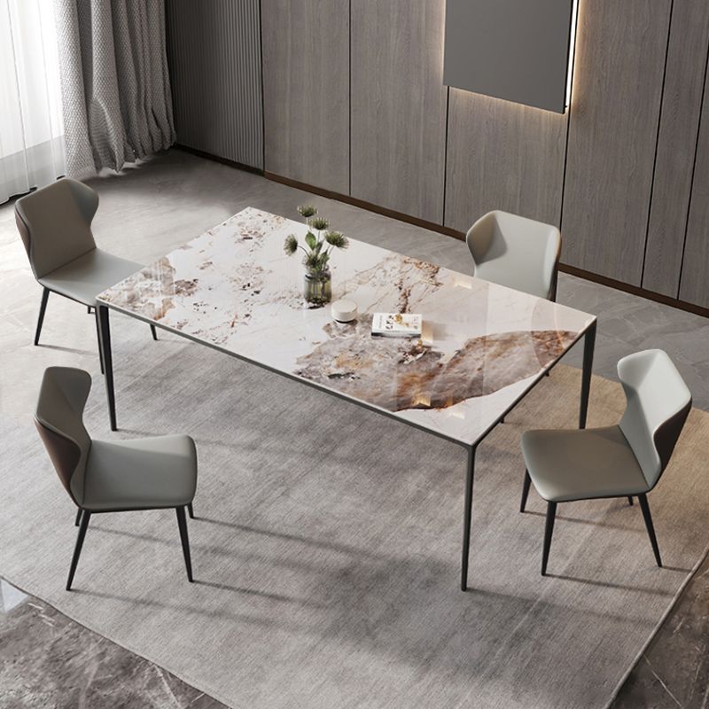 Mesa de piedra sinterizada de estilo industrial, mesa rectangular con base negra de 4 patas para el hogar