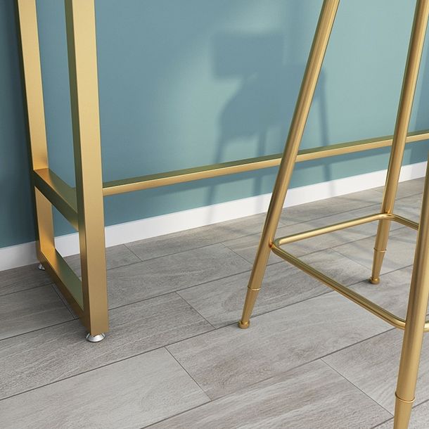 1/3 Pieces Glam Iron Bar Table Set Rectangle White Stone Top Bistro Set with Footrest