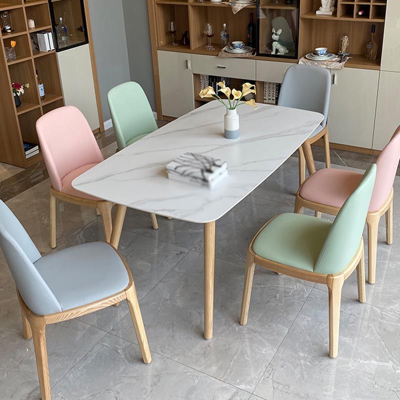 Modern Stone Top Dinner Table Natural Finish Legs Dinner Room Kitchen Table