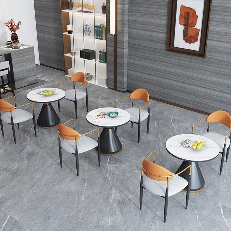Modern Round Dining Table for Home Glossy Stone Dinette Table with Metal Base