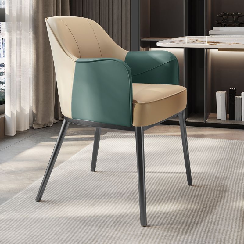 Industrial Style Arm Chair Faux Leather Dining Arm Chair for Bedroom