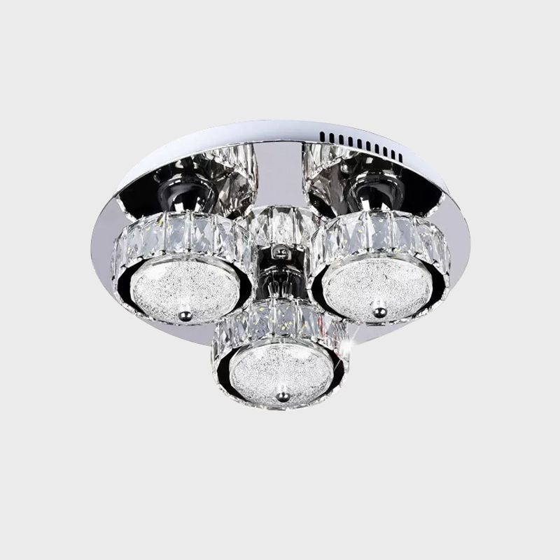 Circular Ceiling Flush Mount Contemporary Crystal Block LED Bedroom Flushmount in Stainless-Steel, Warm/White Light