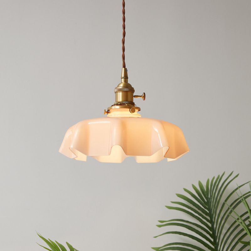 Pot Cover Shape Hanging Lighting Industrial Style Glass 1 Light Pendant Lamp