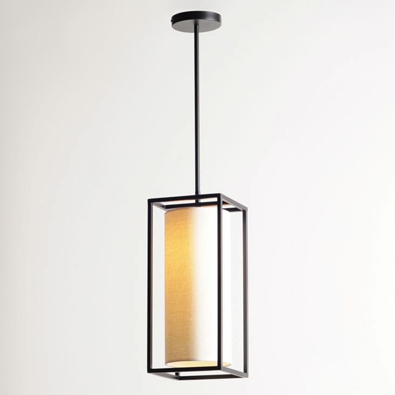 Cylinder Dinning Room Pendant Lighting Fabric Modern Suspension Pendant Light in Beige