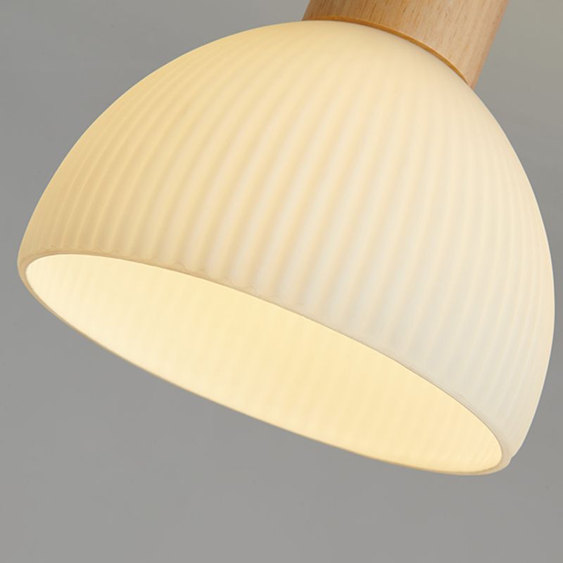 Dome Shape Ceiling Lamp Modern Wood 1 Light Flush Mount with Glass Lampshade for Aisle