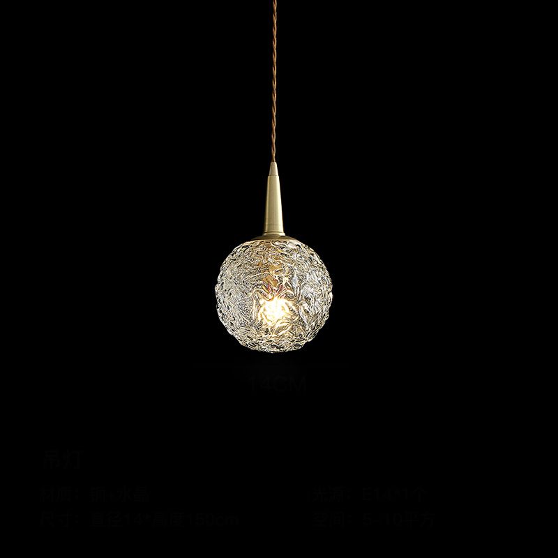 Kugelförmige Nachtpendel -Lampe Kristall 1 Kopf Minimalistisch hängende Licht in Gold