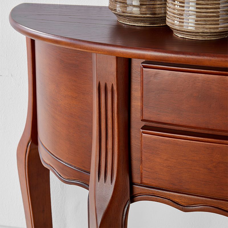 35.43" Tall 2-drawer Console Table Solid Wood Half Moon End Table for Hall