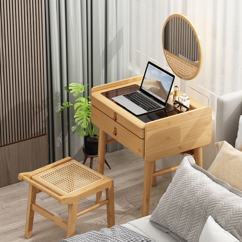 Mid-Century Modern Wood Vanity Makeup Table Vanity Mirrorl with Drawers for Bedroom