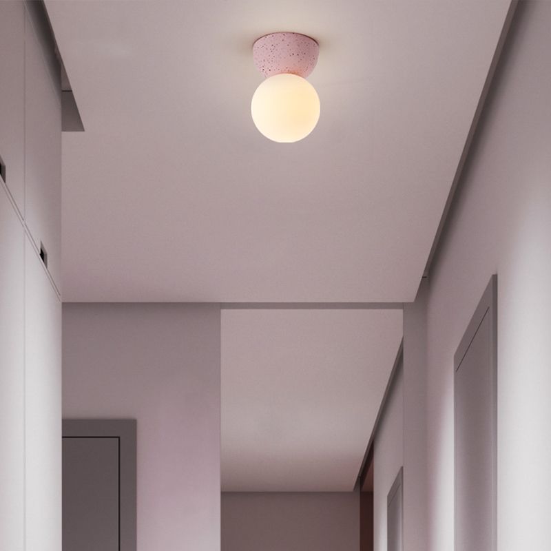 Modern Nordic Macaron Flush Mount Marble Globe Ceiling Light with Frosted Glass Shade