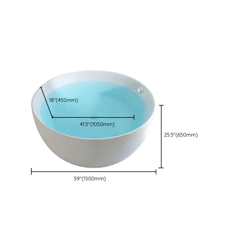 Modern Round Acrylic Bathtub Center Drain and Overflow Trim Tub