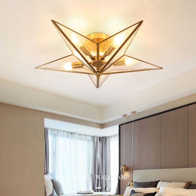Luz de techo de latón de pentagrama de 23.6 pulgadas de ancho con lámpara de montaje de altura de estilo de estilo nórdico de 5 luces