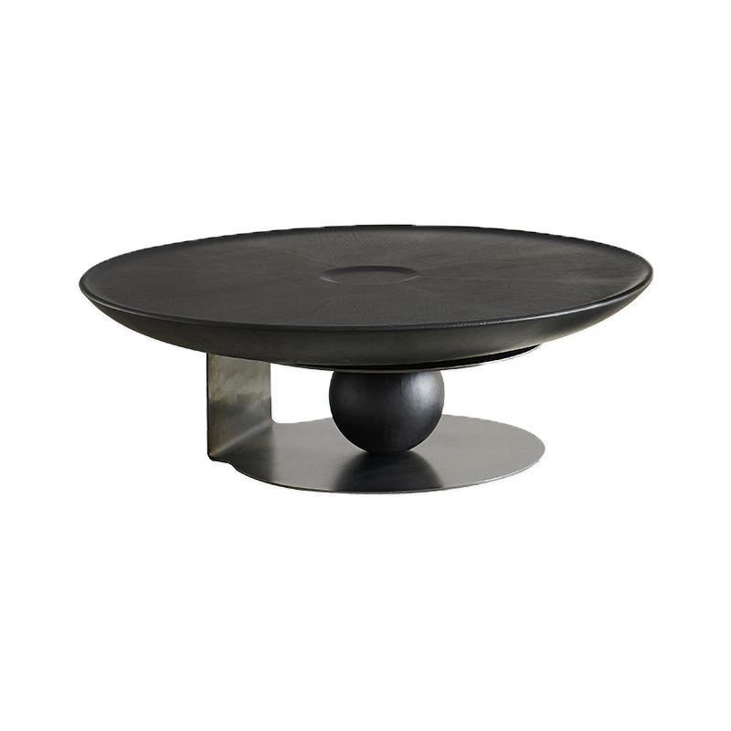 Mid-Century Modern Round Wood/Glass Coffee Table Metal Base Accent Table