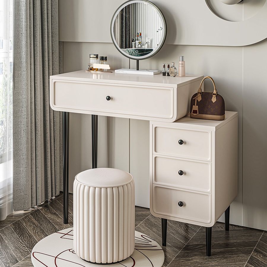 Contemporary White Solid Wood Table Makeup Vanity with Drawers