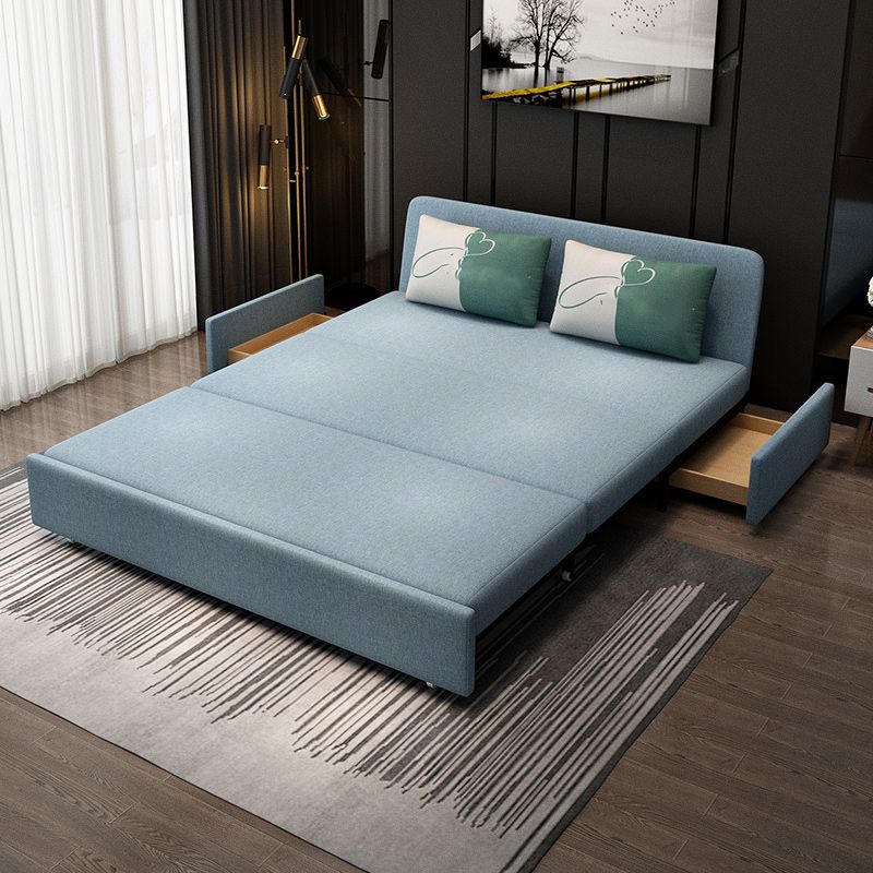 Blue Futon Sleeper Sofa Bed Fabric Armless With Black Metal Base