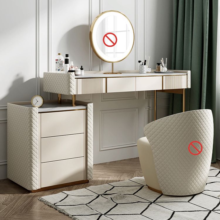 White Stone Makeup 14.96" Wide Counter Vanity Tables with 5 Storage Drawers
