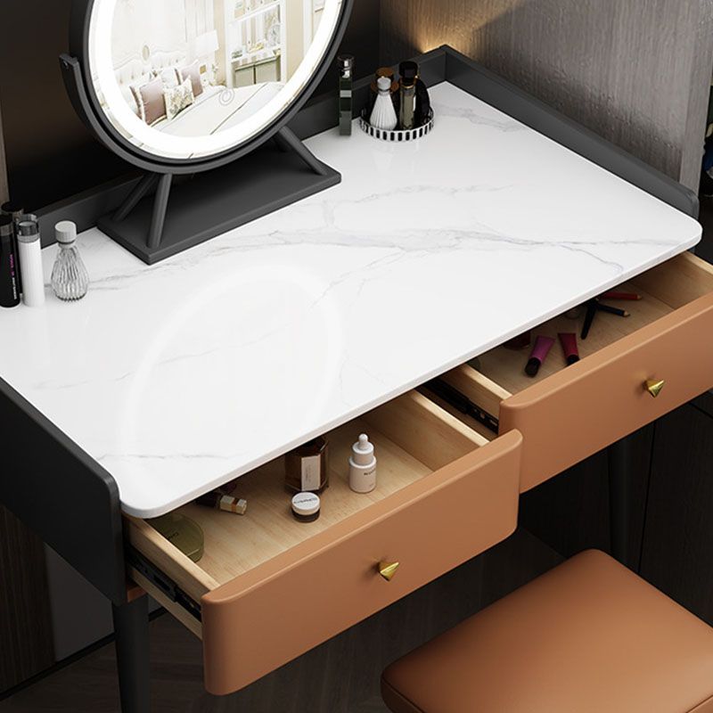 Contemporary Stone Top Make-up Vanity with 2 Storage Drawers