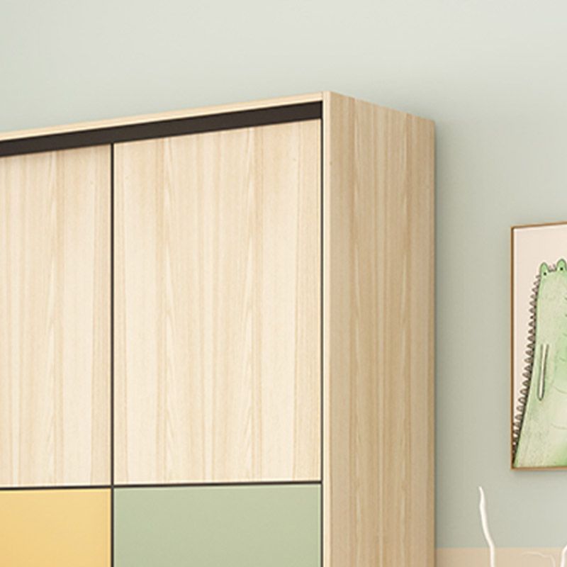 Light Wood Kids Closet Wooden Cloth Rod Included Youth Armoire for Home