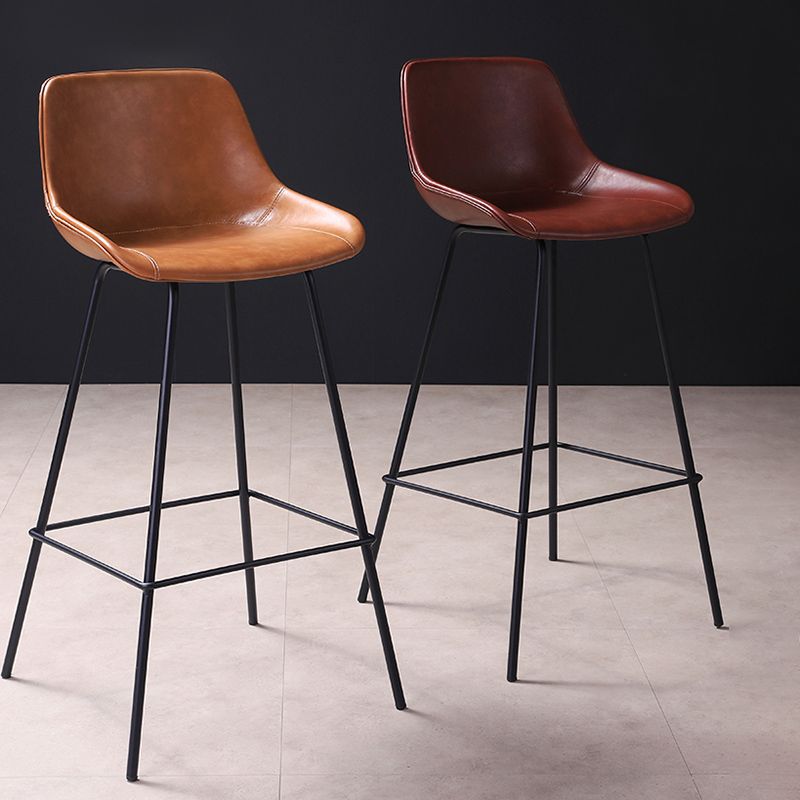 Scandinavian Coffee Shop Low Back Stool Matte Finish Leather Barstool