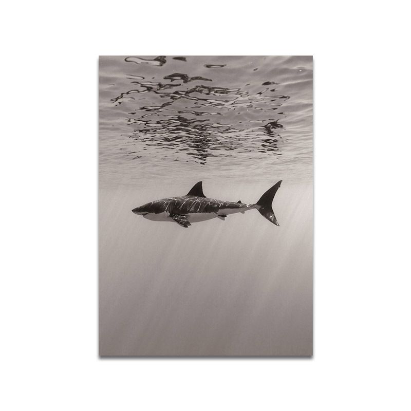 Grey Shark Wall Art Decor Underwater World Modern Textured Canvas Print for Dining Room