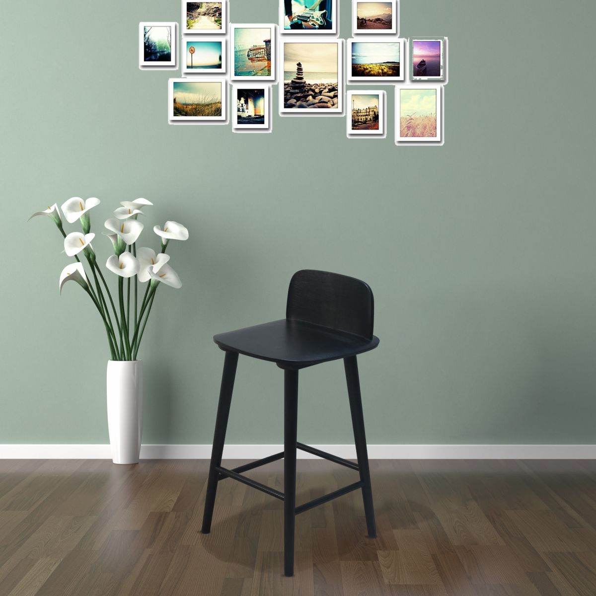 Contemporary Low Back Bar Stool Rubberwood Bar Stool for Indoor